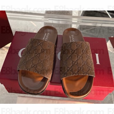 Gucci women/Men slide sandal 834941 Brown GG suede 2025