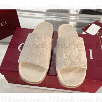 Gucci women/Men slide sandal 834941 Oatmeal GG suede 2025