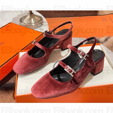 Hermes Jackie 50 pump in velvet featuring a rose gold-plated Hapi buckle pink heel 5cm 2025