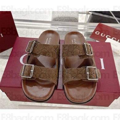 Gucci women/Men slide sandal 816380 Brown GG suede 2025