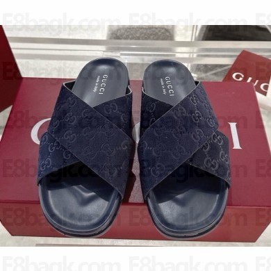 Gucci women/Men slide sandal 834940 Blue GG suede 2025