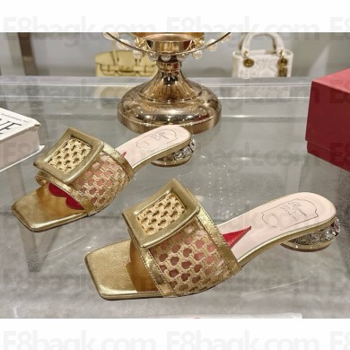 Roger Vivier Leather & Raffia Jewel Slide Mules gold 2025