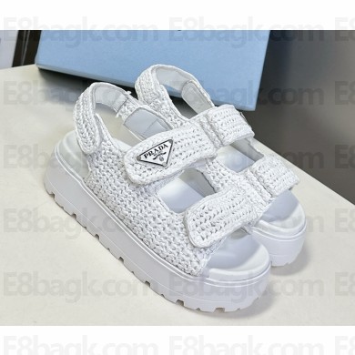 Prada Crochet sandals with enameled metal triangle logo white 2025