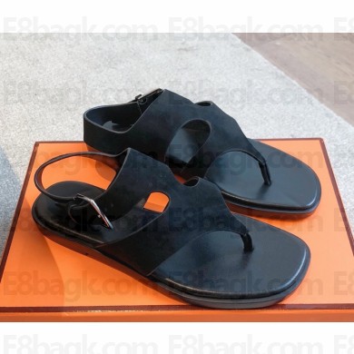 Hermes Karen sandal  in suede calfskin black 2025