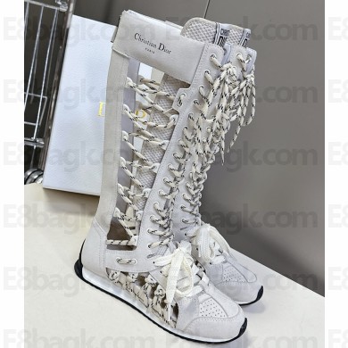 Get Dior Knee-High Sneaker in white Suede Calfskin and Two-Tone Laces 2025