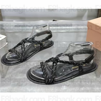 Miu Miu Riviere cord and leather sandals 5X420E black 2025