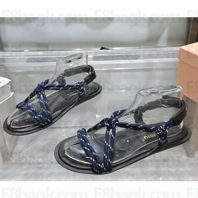 Miu Miu Riviere cord and leather sandals 5X420E Baltic Blue 2025