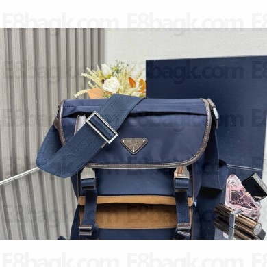 PRADA Re-Nylon and leather shoulder bag 2VD066 Blue/Coffee 2025