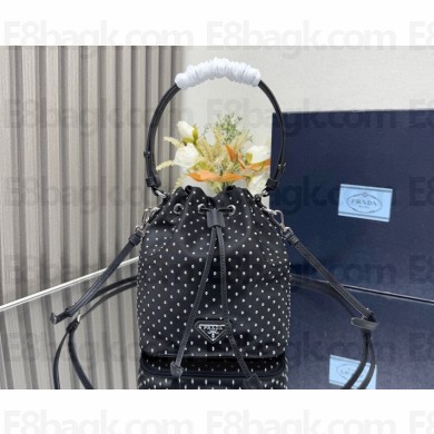 Prada Re-Nylon bucket bag with studs 1BE067 black 2025