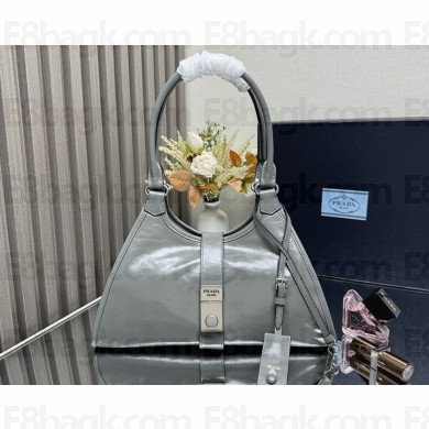 PRADA MEDIUM leather tote bag 1BG563 grey 2025