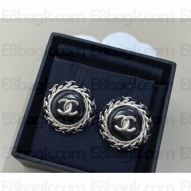 Chanel Stud Earrings Metal, Resin & Lambskin ABF153 Silver & Black  2025