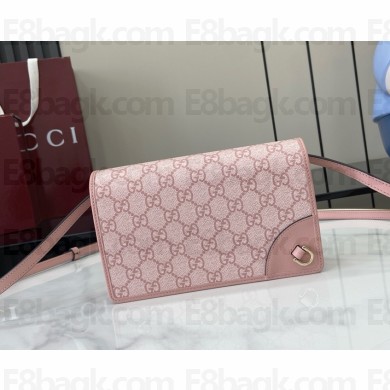 Gucci GG Emblem wallet with leather strap 820688 pink new GG Monogram coated fabric 2025