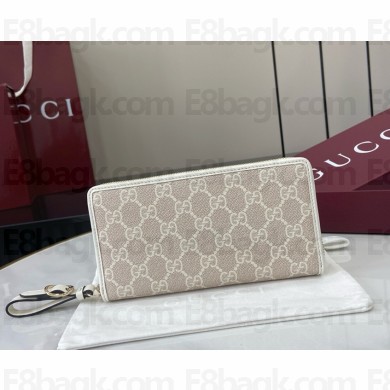 Gucci GG Emblem zip around wallet 819122 Beige and white new GG Monogram coated fabric 2025