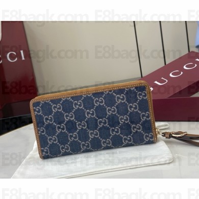 Gucci GG Emblem zip around wallet 819122 Blue and ivory GG denim 2025