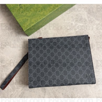 Gucci Bi-color small pouch 768255 Black GG Supreme canvas Gucci Rosso Ancora red leather trim 2025