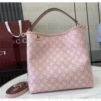 Gucci GG Emblem medium bucket bag 815103 Light pink GG Monogram coated fabric 2025