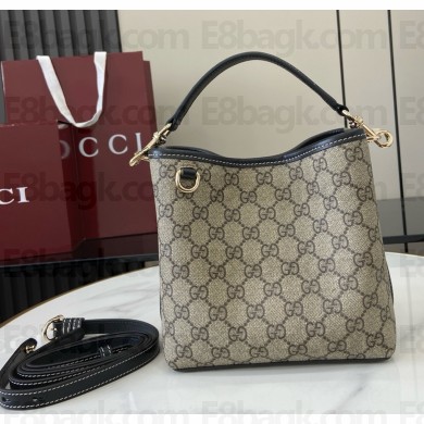 Gucci GG Emblem small bucket bag 815118 Beige and dark brown new GG Monogram coated fabric 2025