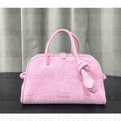 Jacquemus The small Turismo LA CROISIÈRE embossed suede bowling bag light pink 2025