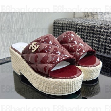 Chanel sandals platform patent leather burgundy 2025