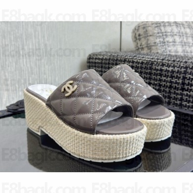 Chanel sandals platform patent leather grey 2025