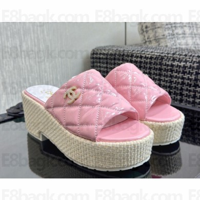 Chanel sandals platform patent leather pink 2025