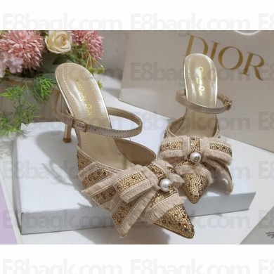 Dior Or Adiorable Heeled Mule Gold-Tone Cotton Embroidered with Metallic Thread and Strass and Laminated Lambskin heel 8cm 2025