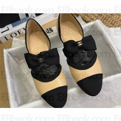 Chanel Mary janes lambskin & Grosgrain with bow beige / black 2025