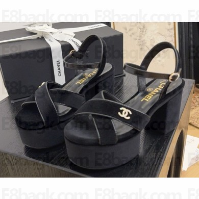 Chanel Sandals velvet with CC logo black 2025
