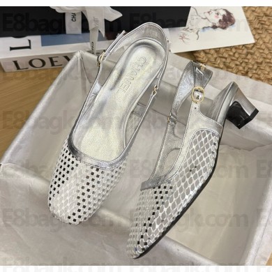 Chanel slingback pumps mesh & lambskin silver 2025