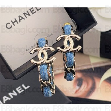 Chanel Hoop Earrings Metal & Denim Gold & Blue ABF160 2025