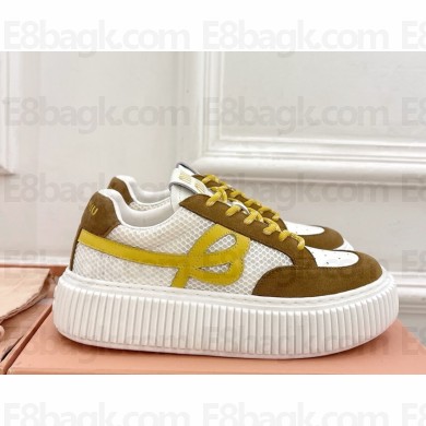 MIU MIU platform sneakers suede and mesh dark brown /white 2025