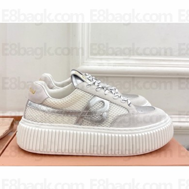 MIU MIU platform sneakers suede and mesh silver / white 2025