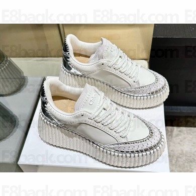 Chloe Nama wedge sneakers calfskin white / silver 2025
