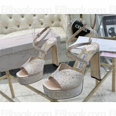 Jimmy Choo heel 13cm platform 3.5cm Karli sandals silk with crystal beige 2025