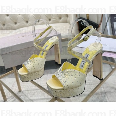 Jimmy Choo heel 13cm platform 3.5cm Karli sandals silk with crystal light yellow 2025