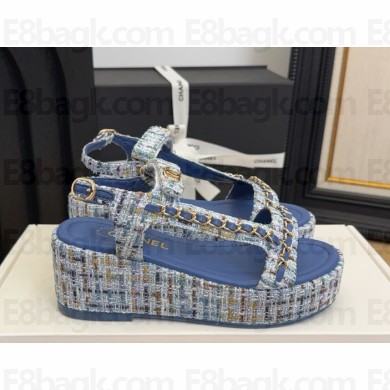 Chanel sandals Tweed & Chain blue 2025