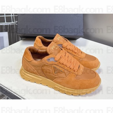 Prada Prax 2.0 Re-Nylon and suede sneakers 2EE436 Caramel 2025