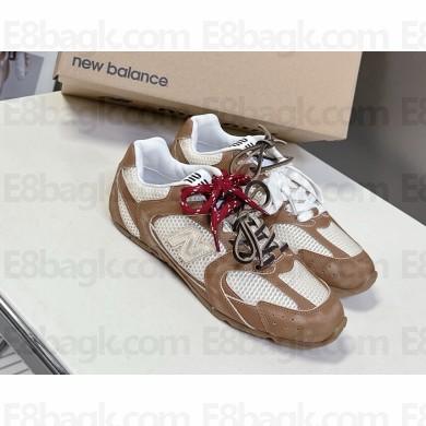 New Balance X Miu Miu 530 SL deco calf leather and mesh sneakers brown 2025