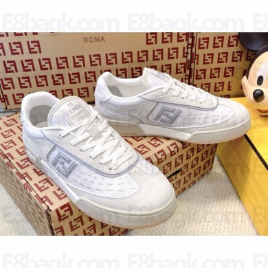 Fendi Match white denim fabric and suede low tops 2025