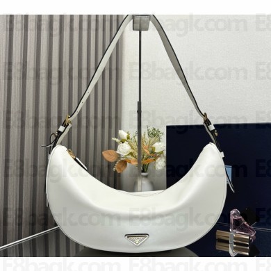 Prada Demi-lune large leather shoulder bag 1BC255 White 2025