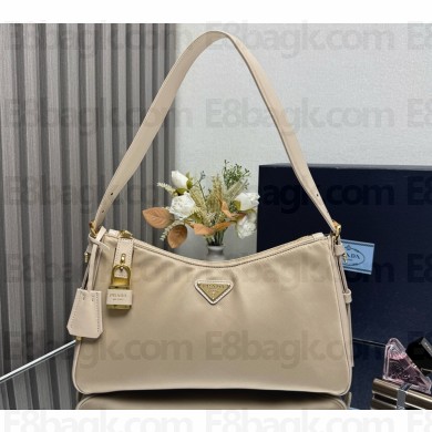 Prada Aimée large Re-Nylon and leather shoulder bag with padlock 1BC232 Camel Brown 2025