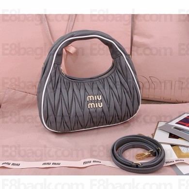MIU MIU Wander matelassé nappa leather bag 5BC125 Marble Gray / White 2025