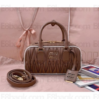 MIU MIU Arcadie matelassé nappa leather bag 5BB142 Cognac/White 2025