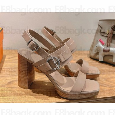 Hermes keen 90 sandal in calfskin with signature Glenan buckle nude 2025 