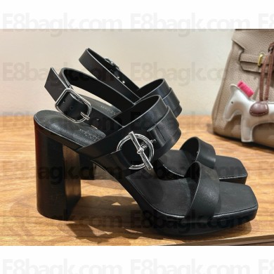 Hermes keen 90 sandal in calfskin with signature Glenan buckle noir 2025 