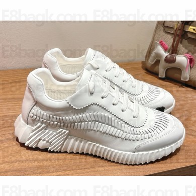 Hermes women/men Bouncing sneaker in herringbone braided calfskin blanc 2025