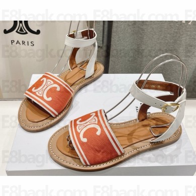 CELINE LYMPIA SANDAL in TRIOMPHE JACQUARD CANVAS & CALFSKIN orange / white 2025 
