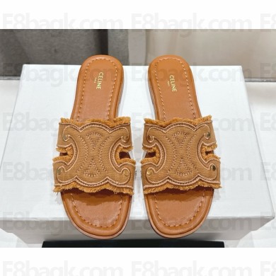 CELINE MARINA FRINGED MULE IN COTTON LIGHT CARAMEL 2025 