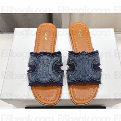 CELINE MARINA FRINGED MULE IN DENIM blue 2025 