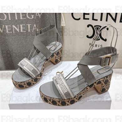 Dior Dway Heeled Sandal Natural Raffia, light grey Embroidered Cotton and Calfskin 2025